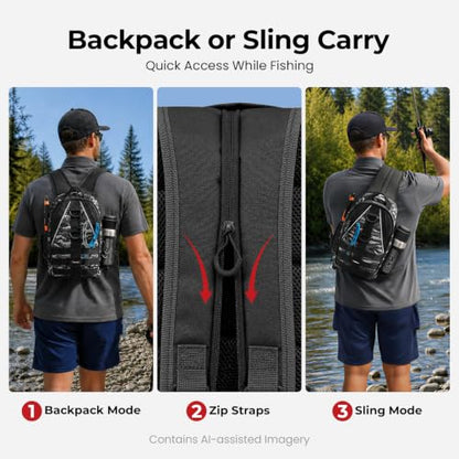 Piscifun Fishing Backpack with Rod Holder, Lightweight Sling Bag Storge Gear and Equipment - color: Black Camouflage, size: Standard, style: Latch