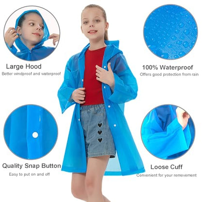 Rain Ponchos Raincoats for Kids, Reusable Boys Girls Rain Jackets Emergency with Hood for Family Disney Travel Outdoor - color: Blue