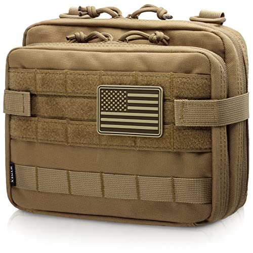 WYNEX Tactical Large Admin Pouch of Double Layer Design, Molle EDC EMT Utility Pouch with Map Sleeve Modular Tool Pouch Large Capacity Flag Patch Included - color: Khaki