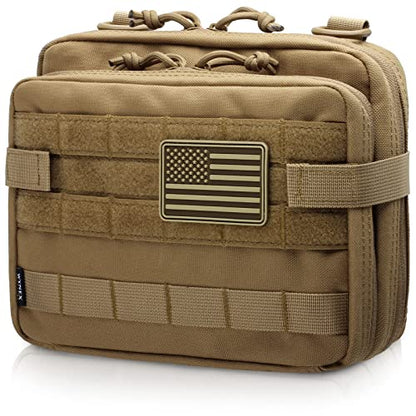 WYNEX Tactical Large Admin Pouch of Double Layer Design, Molle EDC EMT Utility Pouch with Map Sleeve Modular Tool Pouch Large Capacity Flag Patch Included - color: Khaki