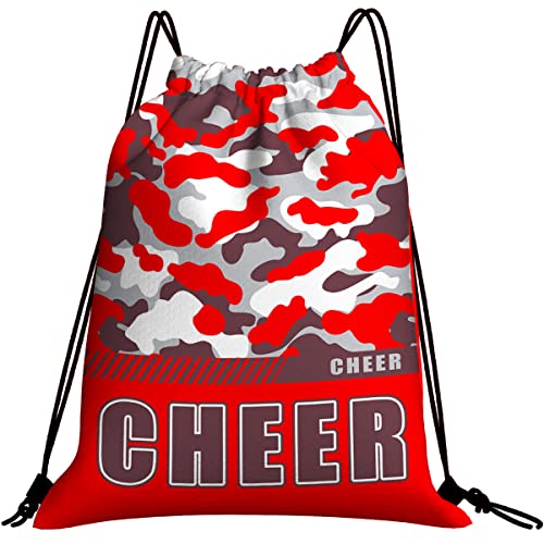 Drawstring Backpack Waterproof Gym Drawstring Bags Sports String Bag Camo Sackpack-Red Cheer Drawstring Bag - color: Cheer Drawstring Bags-camo Red