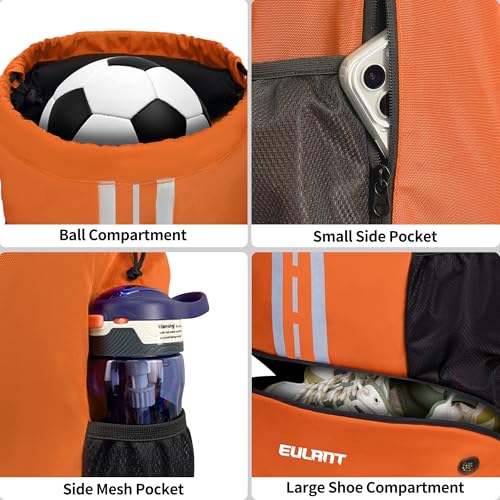 EULANT Soccer Backpack with Shoes Compartment, Waterproof Drawstring Bag for Sport Gym Swim Yoga Travel Football Volleyball - color: Upgraded Orange