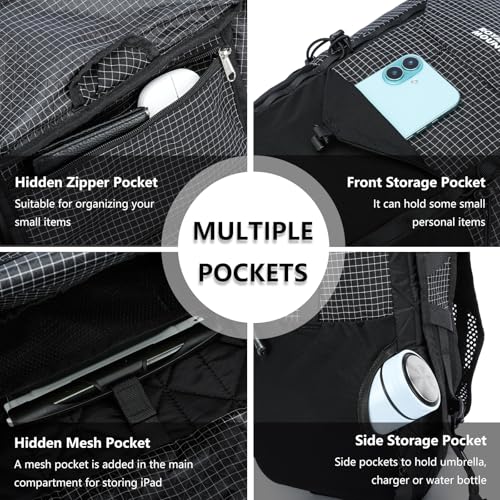 Hiking Backpack For Women&Men, 20L Lightweight Foldable Water Resistant Packable Travel Small Hiking Backpacks, Daypack Backpacks For Travel, Camping (Black) - color: Black
