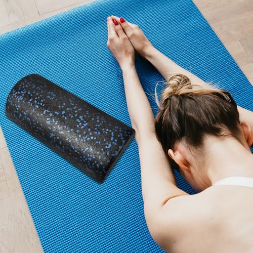 Cabilock Semicircle Yoga Half Roller Epp Foam Muscle Massage Roller for Back and Balance Training, 30cm Black-Blue Yoga Fitness Equipment for Pilates and Stretching