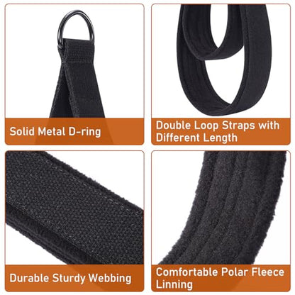 TOBWOLF Pilates Straps - Double Loop D-Ring Straps for Reformer, Padded, Home Gym Workout - color: Black