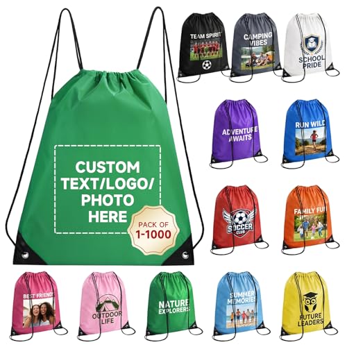 Custom Drawstring Bags With Logo, 2 Pcs Personalized Drawstring Backpacks Bulk String Bag for Travelling, Gym and for Everyday Use - color: Green