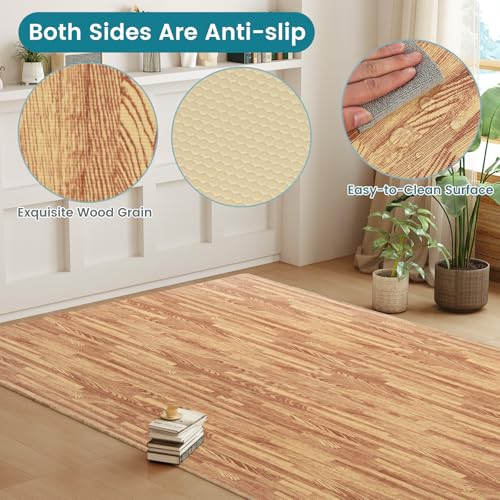 Happygrill 96 Sq. Ft. Interlocking Foam Floor Tiles, 24 PCS 2/5 Thick Wood Grain EVA Foam Mat w/48 Borders, 24” x 24” Puzzle Exercise Mat Gym Flooring for Home Gym Apartment Basement Play Room Yoga