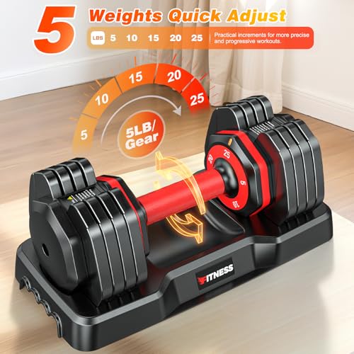 XDDIAS Adjustable Dumbbells Set of 2 for Strength Training, One-Hand Quick Adjust, 25/55/80/90 lbs Options, Anti-Slip Grip Handle, Compact Home Gym Weights for Men Women - color: Basic 5-Level 25LB Pair