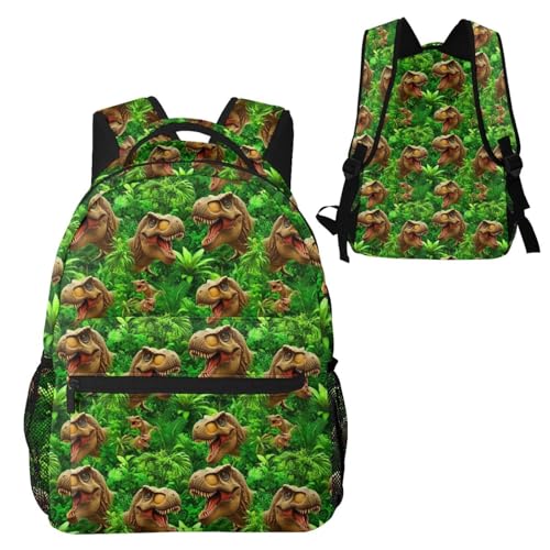 Stylish Travel Backpack Tropical Leaf Tynosaurus Rex Dinosaur Green, Commuter Daypack with Laptop Compartment for Work, Trips and Gym - color: Pattern (740)