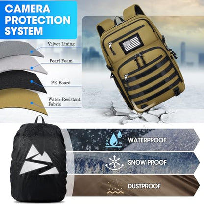 SDYSM Camera Backpack Bag Professional for DSLR/SLR Mirrorless Camera Waterproof 15.6 inch Tactical Camera Bags for Photographers with Rain Cover, Tripod Holder, Small Bag Photography Backpack Case - color: Brown