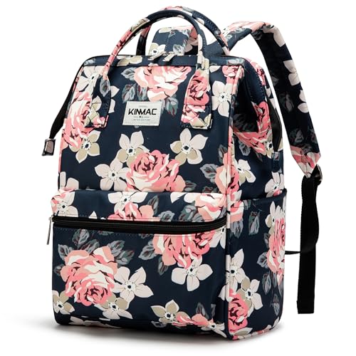 Kinmac Laptop Backpack for Women and Men, Large Capacity Travel Backpack for 15.6 inch Laptop Computer (Blue Rose) - color: Blue Rose