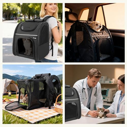 Zavothy Cat Backpack Carrier – Expandable Airline Approved Pet Travel Bag for Cats & Small Dogs, Breathable Mesh Pet Carrier Backpack with Padded Base (Black) - color: Black