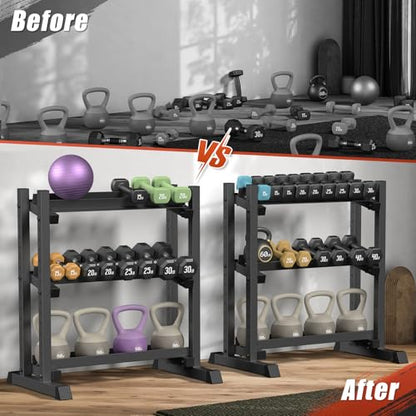 3-Tier Dumbbell Rack, 1100LB Capacity Adjustable Weight Rack for Home Gym, Heavy-Duty Weight Stand for Dumbbells Kettlebells & Weight Plates(Rack Only) - size: 34X18.7X36inch