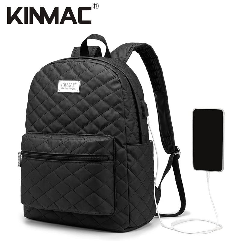 Kinmac Water Resistant Laptop Backpack with USB Charging Port for Laptop Up to 15.6 Inch (Embroider) - color: Black Embroider