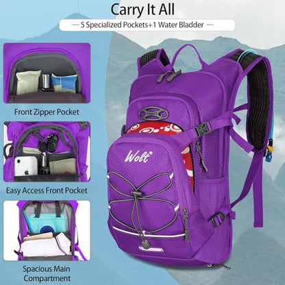 WOLT Hydration Backpack 18L Hiking Water Backpack with 2L Water Bladder for Men Women, Hydration Pack for Running Cycling Biking and Climbing - color: Purple