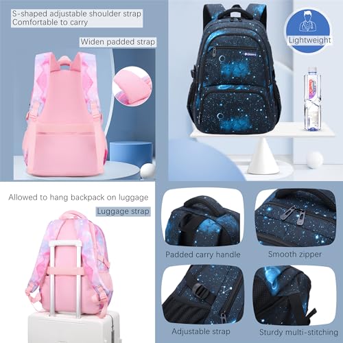 MITOWERMI Boys Backpacks for Primary Junior School Kids Backpack with Lunch Box Galaxy Space Bookbags for Boys Girls - color: #02 Galaxy-black, style: 3 Pcs Set Backpack