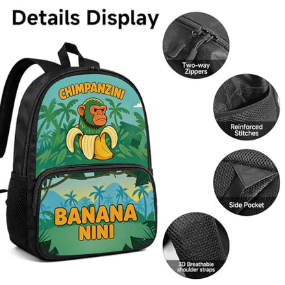 Zhazieon Adjustable Rucksack Lunch Bag Pencil Case Tung Tung Tung Sahur Backpacks 3pcs Set(Black-B3) - color: Black-b3