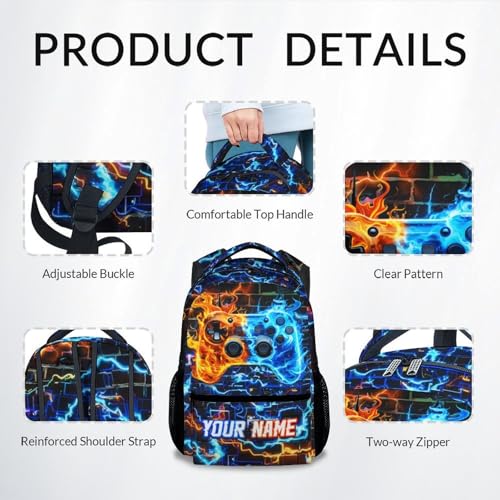 Personalized Cool Gaming Backpack for Boys - 17 Inch Kids Toddlers Bookbag, Large Capacity Lightweight Schoolbag for Preschool Kindergarten Elementary - color: Blue