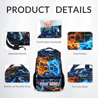 Personalized Cool Gaming Backpack for Boys - 17 Inch Kids Toddlers Bookbag, Large Capacity Lightweight Schoolbag for Preschool Kindergarten Elementary - color: Blue