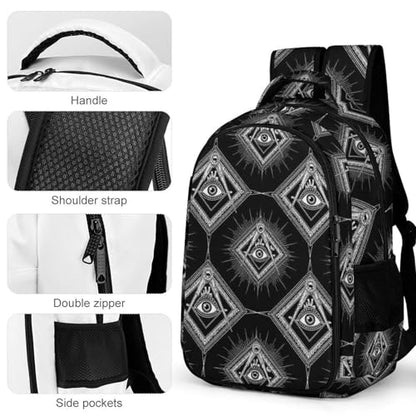 Large Capacity Laptop Backpack Freemasonry Freemason Logos Black, Sturdy Water Resistant College Bookbag with Water Bottle Pockets for Business Travel Gifts - color: Pattern (257)