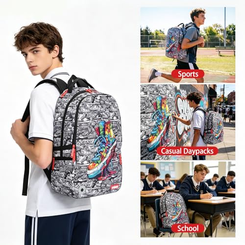 Graffiti Backpack, Designer Laptop Backpack for 15.6 Inch Work,Water Resistant Backpack Computer Bag (KickArt) - color: Kickart