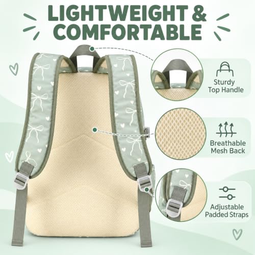 LOIDOU Girls Backpack for Kids Cute School Bookbag - color: Sage Green, size: L-17"