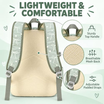 LOIDOU Girls Backpack for Kids Cute School Bookbag - color: Sage Green, size: L-17"