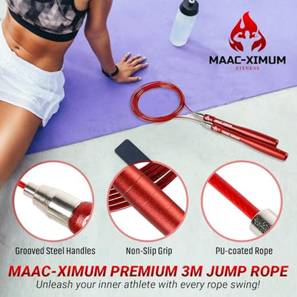 High Speed Rope - Professional Self-Locking & Adjustable, Adult Speed Jump Rope, 2 x PU coated Steel Ropes & Travel Bag,Jump Rope for Crossfit, Boxing, Fitness MMA for Men & Women - color: RED