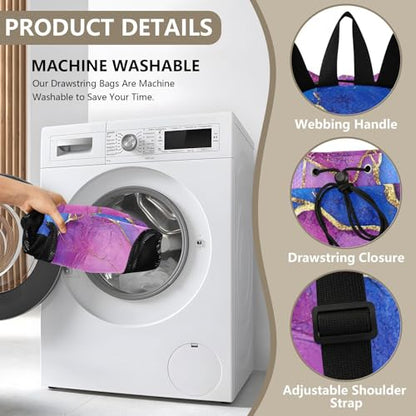 Mens Drawstring Bags Camp Bag With Water Bottle Pocket Cinch Sack Waterproof Marble Royal Blue Hot Pink - color: Color 10