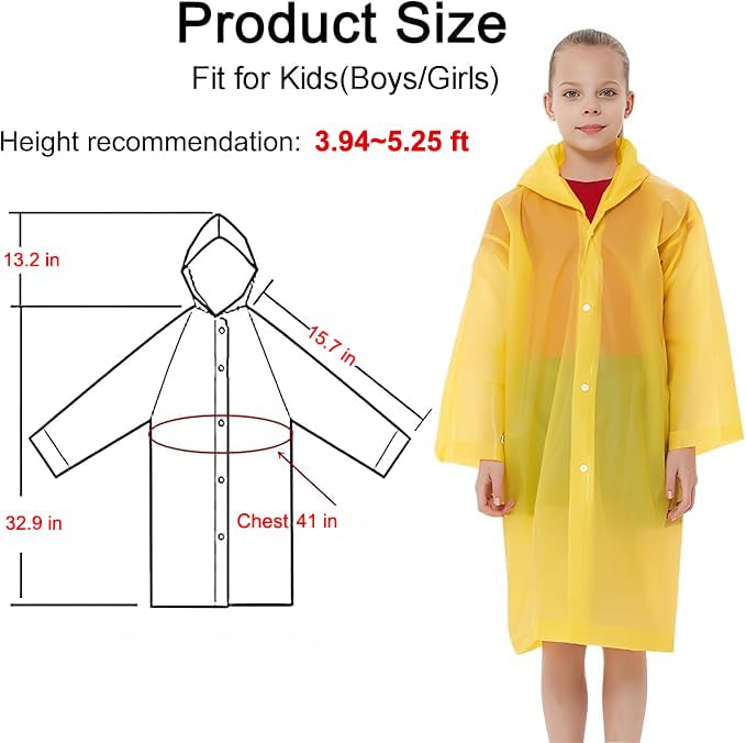 Rain Ponchos Raincoats for Kids, Reusable Boys Girls Rain Jackets Emergency with Hood for Family Disney Travel Outdoor - color: D-yellow