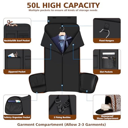 Convertible Garment Bags for Travel - Carry on Garment Duffle Bag with Backpack Straps for Men Women, 4 in 1 Large Travel Duffel Bags with Shoes Compartment Hanging Suit Dress Weekender Bag 3pcs Set - color: D1-Brown Zebra