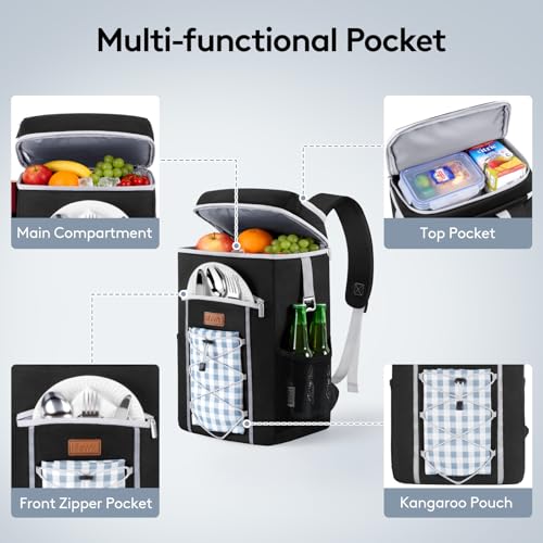 Lifewit Cooler Backpack, 30 Cans Insulated Picnic Backpack with 2 Leak Proof Compartments for Men Women, Cooler Bag for Beach, Travel, Camping, Lunch, Hiking, BBQ, Black - size: 30 Can(23L)