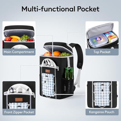 Lifewit Cooler Backpack, 30 Cans Insulated Picnic Backpack with 2 Leak Proof Compartments for Men Women, Cooler Bag for Beach, Travel, Camping, Lunch, Hiking, BBQ, Black - size: 30 Can(23L)