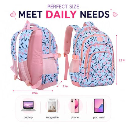 MYGOO Girls School Backpack Archibald Berry Pink Bookbag for Elementary Middle School Ages 5-12, 17 inch Large Capacity 24L Kids Student Travel Bags - color: Archibald Berry Pink