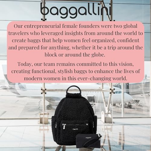 Baggallini Womens All Day Backpack With RFID Phone Wristlet, Black Faux Shearling - color: Black Faux Shearling