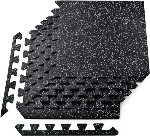 Yes4All Heavy Duty 100% High Density Rubber Floor Tiles Interlocking Mat- 6 Pcs 24 SQFT, Black Blue - color: Blue Dot, style: 24SQFT