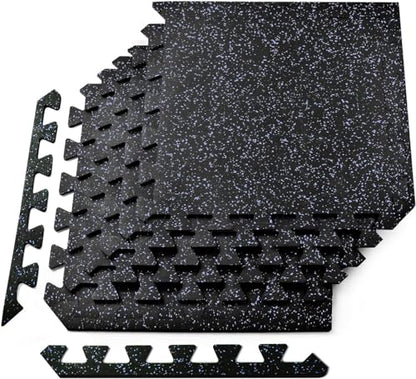 Yes4All Heavy Duty 100% High Density Rubber Floor Tiles Interlocking Mat- 6 Pcs 24 SQFT, Black Blue - color: Blue Dot, style: 24SQFT