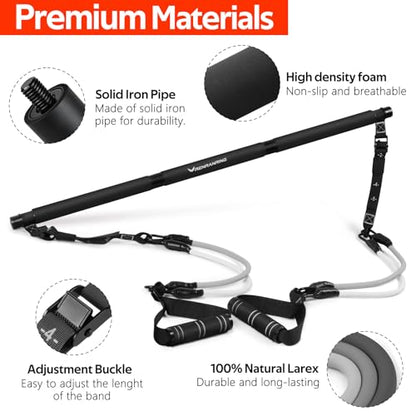 Pilates Bar Kit with Resistance Bands, Multifunctional Pilates Bar for Women & Men with Heavy-Duty Metal Adjustment Buckle, Pilates Home Equipment for Full BodyWorkouts - color: Black Pro