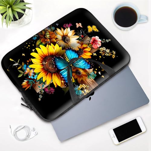 14 15 15.4 15.6 inch Laptop Handle Bag Computer Bag, Pouch Holder Notebook Sleeve Cover Soft Case Compatible for Dell,Lenovo,Toshiba HP, Asus Notebook-Blue Butterfly on Flowers - color: Blue Butterfly on Flowers
