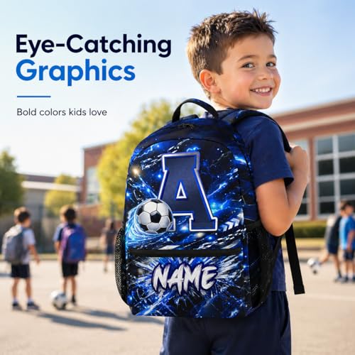 COZYAURA Backpack for Boys - Personalized Soccer Backpack with Initial Name - 17 Inch Kids School Bookbag - Lightweight Sports School Bag for Elementary Kindergarten - color: Blue