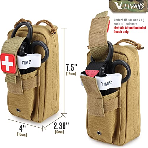 Tactical MOLLE Medical Pouch, Rip-Away EMT First Aid Pouch IFAK Trauma Kit Everyday Carry Survival Bag Include Cross Patch - color: Khaki-2 Packs