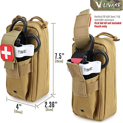 Tactical MOLLE Medical Pouch, Rip-Away EMT First Aid Pouch IFAK Trauma Kit Everyday Carry Survival Bag Include Cross Patch - color: Khaki-2 Packs