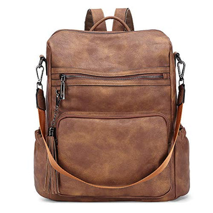 CLUCI Backpack Purse for Women Travel Backpack Large Leather Fashion Designer Lady Shoulder Bag with Tassel Brown - color: 0-0 Two-toned Brown