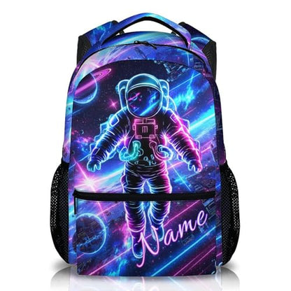 Kids Boys Backpack Personalized Astronaut Backpacks for School Travel - Cool Large Capacity Custom Bookbag for Kindergarten Elementary - color: White