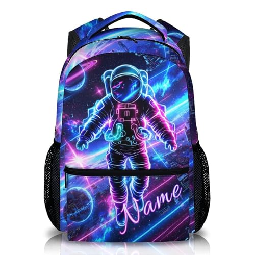 Kids Boys Backpack Personalized Astronaut Backpacks for School Travel - Cool Large Capacity Custom Bookbag for Kindergarten Elementary - color: White