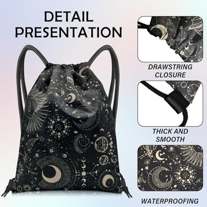 Drawstring Backpack Draw String Bag Sports Gym Bags Waterproof Cute Aesthetic Sackpack for Unisex Women Sports Beach Travel(13"×17")-Moon - color: Z18-moon