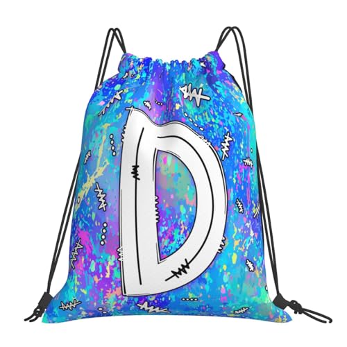 Drawstring Backpack Bag Sport Gym Sackpack Initial Blue Draw String Cinch Bags Bulk String Backpack Storage Bag for Women Men Letters D - color: Letters D