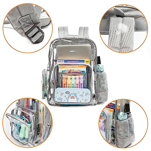 J.CARP Clear Bag Heavy Duty Backpack Durable Transparent See Through Bag - color: Large, Grey
