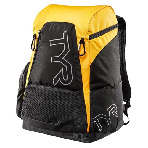 Alliance Backpack TYR Wet/Dry Athletic Gym and Pool Bag for Men and Women - Separate Wet/Dry Compartments, 45L Capacity, Ergonomic, Water-Resistant - Available in Team Colors - color: Black/Yellow, size: 45 Liter