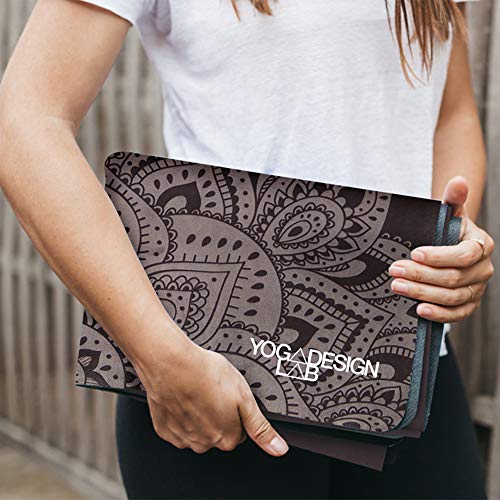 YOGA DESIGN LAB | Travel Yoga Mat | 2-in-1 Mat+Towel | Lightweight, Foldable, Eco Luxury | Ideal for Hot Yoga, Bikram, Pilates, Barre, Sweat | 1.5mm Thick | Includes Carrying Strap! - color: Mandala Black